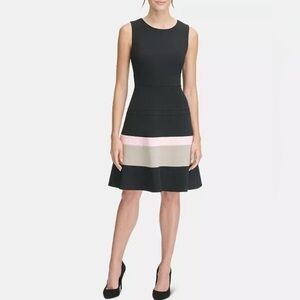 Tommy Hilfiger Scuba Fit Flare A line Dress Pink Black sz 6